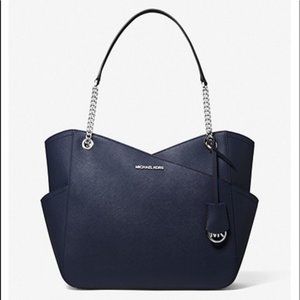 Michael Kors Jet Set Large Saffiano Leather Shoulder Tote Bag Navy color